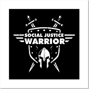 Social Justice Warrior (SJW) - funny shield, helmet and swords warrior Posters and Art